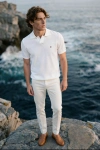 Erkek Premium %100 Cotton (Pamuk) Regular Fit Dokulu Triko Polo Tişört - Beyaz