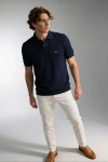 Erkek Premium %100 Cotton (Pamuk) Regular Fit Dokulu Triko Polo Tişört - Lacivert