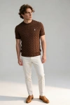 Erkek Premium %100 Cotton (Pamuk) Regular Fit Örgü Triko Tişört - Kahverengi