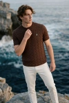 Erkek Premium %100 Cotton (Pamuk) Regular Fit Örgü Triko Tişört - Kahverengi