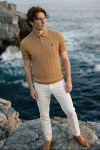 Erkek Premium %100 Cotton (Pamuk) Regular Fit Örgü Triko Polo Tişört - Bej