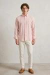 Erkek Premium %100 Linen (Keten) Regular Fit Yaka Düğmeli Gömlek - Pembe