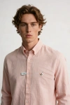 Erkek Premium %100 Linen (Keten) Regular Fit Yaka Düğmeli Gömlek - Pembe