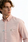 Erkek Premium %100 Linen (Keten) Regular Fit Yaka Düğmeli Gömlek - Pembe