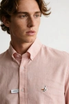 Erkek Premium %100 Linen (Keten) Regular Fit Yaka Düğmeli Gömlek - Pembe