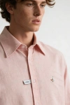 Erkek Premium %100 Linen (Keten) Regular Fit Yaka Düğmeli Gömlek - Pembe