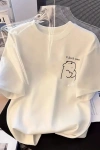 [Günlük T-Shirt] Hafif Kadın Günlük T-Shirt | Bol Kesim, Kısa Kollu, Yuvarlak Yaka, Eğlenceli Karikatür Ayı ve Umrumda Değil Baskı - Günlük Stil, İlkbahar/Yaz- Beyaz