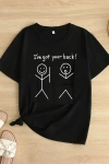 Kadın Beyaz Ive Got Your Back Grafik Tişört - Eğlenceli Çubuk Tasarımlı Oversize Günlük Kısa Kollu Tişört, Polyester Örgü, Yuvarlak Yaka, İlkbahar ve Yaz için Mükemmel, Günlük Giyim Tişört | Eğlenceli Tasarım | Polyester Kumaş- Siyah