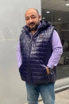 Büyük Beden Erkek Kapitone Yelek Kapüşonlu İndigo