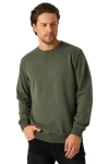 Erkek Bisiklet Yaka Pamuklu Kalın Sweatshirt Haki Renkli
