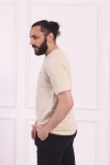 Erkek Bisiklet Yaka Pamuklu Regular Fit Tişört Bej