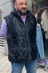 Erkek Büyük Beden Kapitone Kapüşonlu Yelek Kömür Siyah