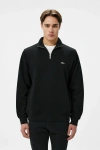 Erkek Classic Fit Yarım Fermuarlı Double Face Siyah Sweatshirt