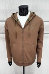 Erkek Fermuarlı Double Face Pike Kapüşonlu Polar Sweatshirt Kahverengi