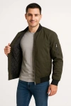 Erkek Bomber Mont Ceket – Fermuarlı, Kapitone İçi Astarlı, Su İtici Kumaş, Regular Fit, Uzun Kollu, Yandan Cepli, Bahar & Kış Rahat Günlük Stil - Haki