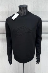 Erkek İşlemeli Double Face Kumaş Kol Armalı Bisiklet Yaka Sweatshirt Siyah