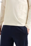Erkek Kabartma Logolu Likralı Double Face Kumaş Bisiklet Yaka sweatshirt Bej