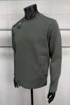 Erkek Kabartma Logolu Likralı Double Face Kumaş Bisiklet Yaka sweatshirt Haki Yeşil