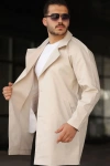 Erkek Kruvaze Yaka Regular Fit Gabardin Trençkot Krem