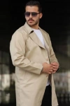Erkek Kruvaze Yaka Regular Fit Gabardin Trençkot Krem