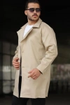 Erkek Kruvaze Yaka Regular Fit Gabardin Trençkot Krem