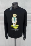 Erkek Likralı 3 İplik Ayı Logolu Bisiklet Yaka Sweatshirt Siyah