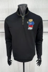 Erkek Likralı Dıagonel 3 İplik Kumaş Fermuarlı Dik Yaka Sweatshirt Siyah