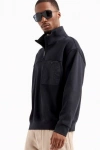 Erkek Likralı Double Face Fermuarlı Cepli Yüksek Yaka Sweatshirt Siyah