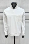 Erkek Likralı Double Face Fermuarlı Cepli Yüksek Yaka Sweatshirt Beyaz
