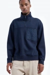 Erkek Likralı Double Face Fermuarlı Cepli Yüksek Yaka Sweatshirt Lacivert