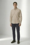 Erkek Lüks Gabardin Kumaş Regular Fit Düğmeli Yaka Gömlek - Bej