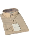 Erkek Lüks Gabardin Kumaş Regular Fit Düğmeli Yaka Gömlek - Bej