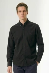 Erkek Lüks Gabardin Kumaş Regular Fit Düğmeli Yaka Gömlek - Siyah