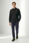 Erkek Lüks Gabardin Kumaş Regular Fit Düğmeli Yaka Gömlek - Siyah