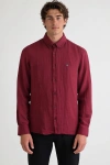 Erkek Müslin Regular Fit Gömlek - Bordo