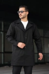 Erkek Kruvaze Yaka Regular Fit Gabardin Trençkot Siyah