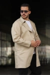 Erkek Kruvaze Yaka Regular Fit Gabardin Trençkot Bej