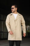Erkek Kruvaze Yaka Regular Fit Gabardin Trençkot Bej