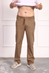 Erkek Pamuklu Keten Rahat Kesim Terletmez Kumaş Bağcıklı Pantolon Kahve