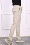 Erkek PES Viskon Kumaş Bağcıklı Rahat Pantolon Bej