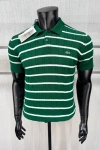 Erkek Polo Yaka Düğmeli Kısa Kollu Çizgili Triko Koyu Yeşil