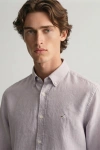 Erkek Premium %100 Linen (Keten) Regular Fit Yaka Düğmeli Gömlek - Lila