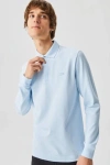 Erkek Regular Fit Uzun Kollu Açık Mavi Pike Paris Polo