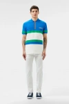 Erkek Regular Fit Yarım Fermuarlı Renk Bloklu Beyaz Polo Tişört