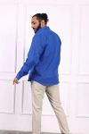 Erkek Regular Fit Yazlık Keten Gömlek Saks Mavisi