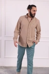 Erkek Regular Fit Yazlık Keten Gömlek Vizon