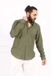 Erkek Regular Fit Yazlık Keten Gömlek Açık Haki