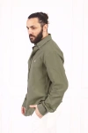 Erkek Regular Fit Yazlık Keten Gömlek Açık Haki