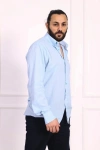 Erkek Regular Fit Yazlık Keten Gömlek Açık Mavi