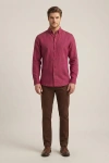 Erkek Regular Fit Yazlık Keten Gömlek Bordo
